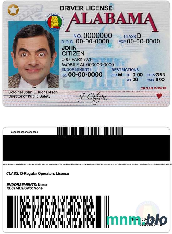 Szablon prawa jazdy USA Alabama w formacie PSD, ze wszystkimi czcionkami
